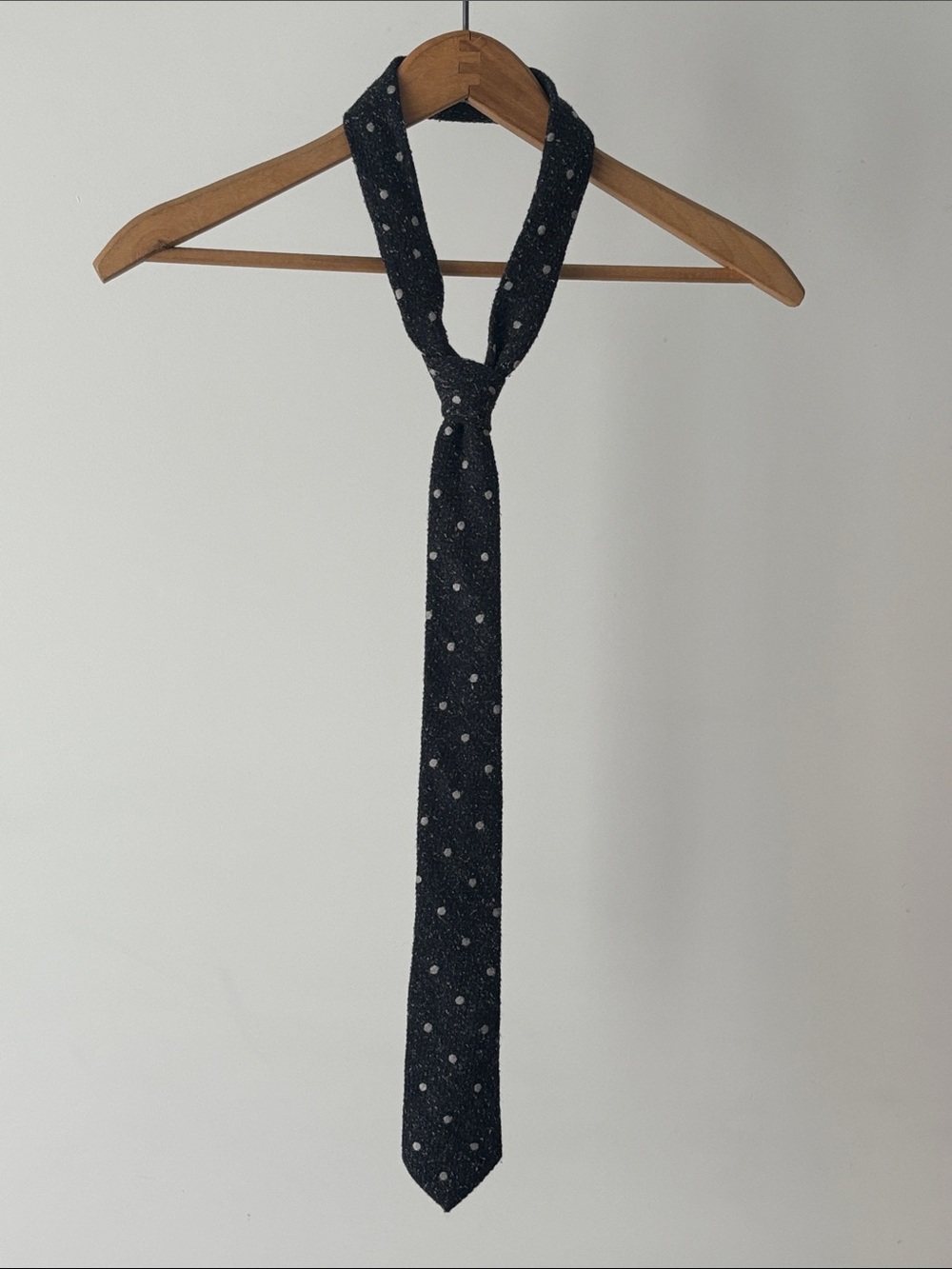 Simons Italian Silk Wool Blend Tie – Charcoal Speckled Polka Dot – Made in Italy